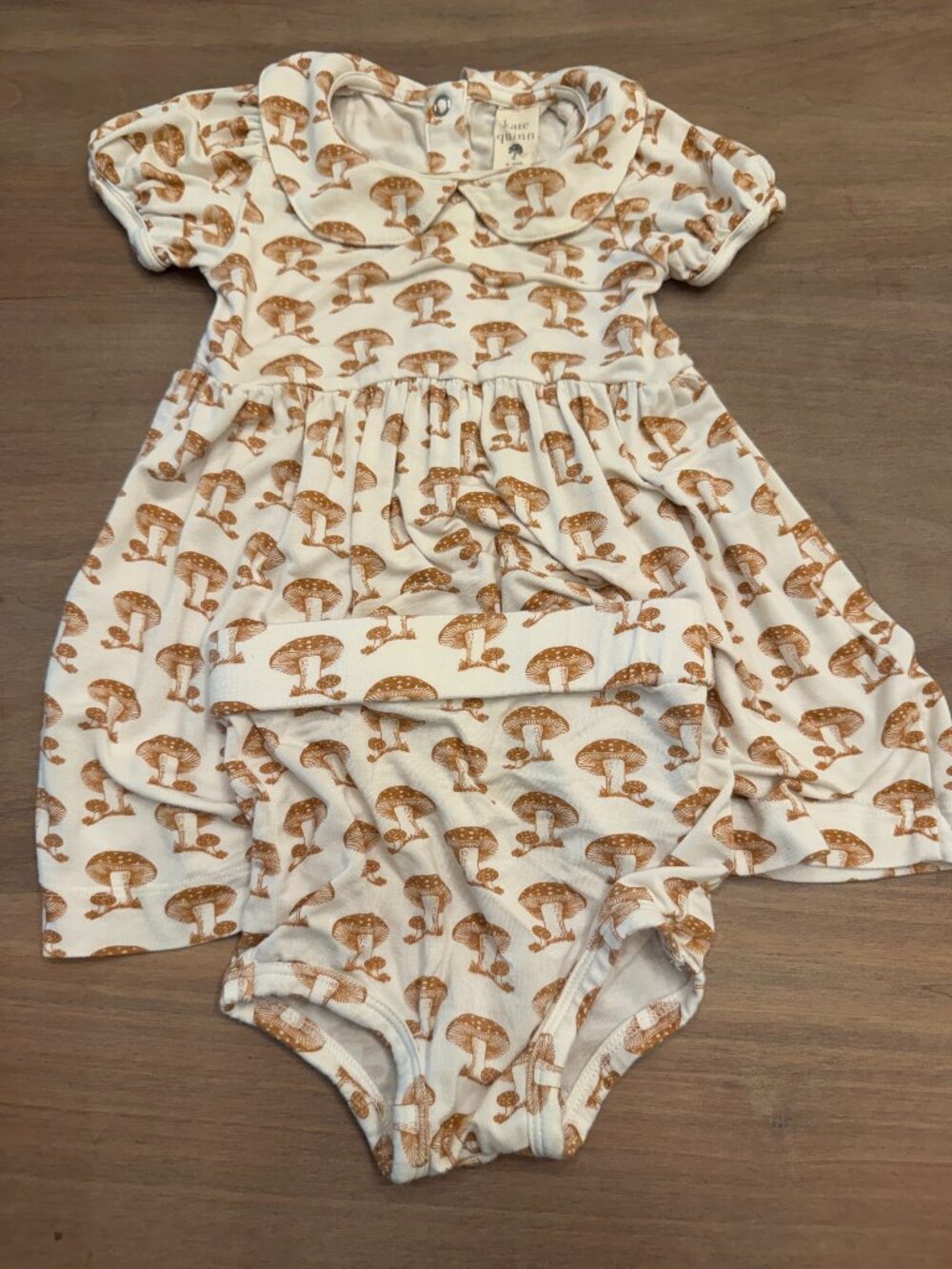 Kate Quinn Mushroom Print Peter Pan Collar Dress Set 3-6M